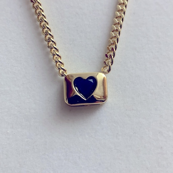 Pink/Blue Heart in Golden Rectangle Necklace - Picture 5 of 6